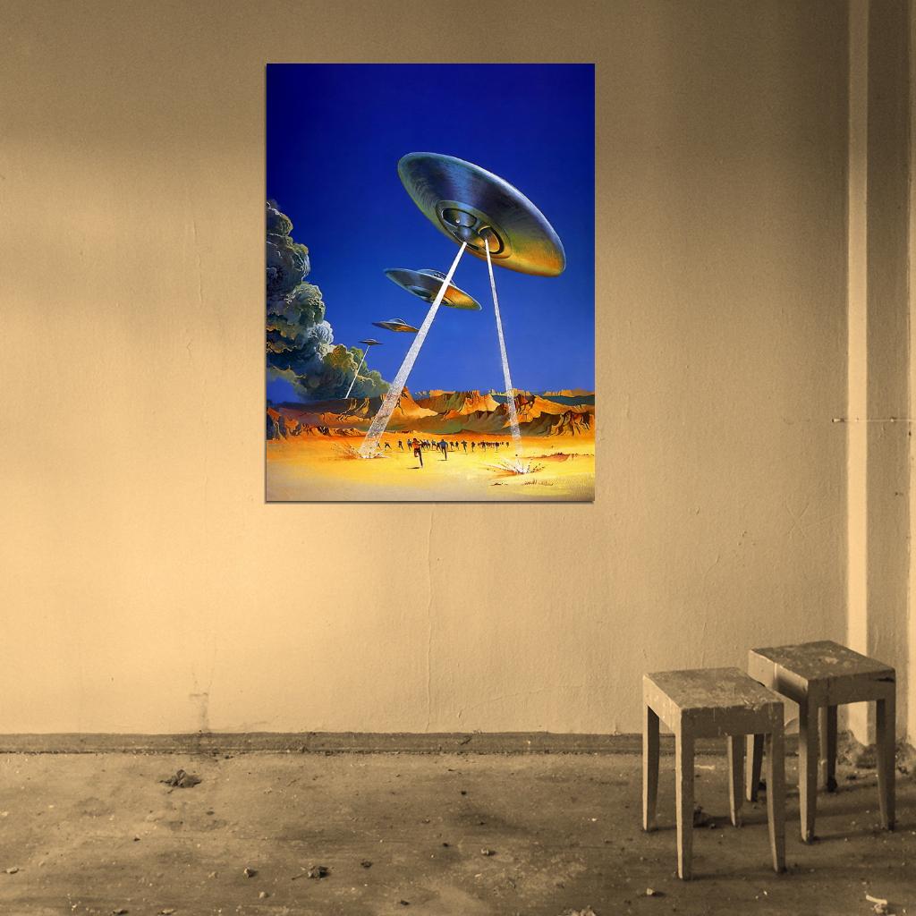 UFO Flying Saucer Alien Attack Vintage Retro Wall Art Print Poster