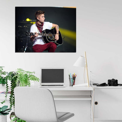 Justin Bieber Guitar Pop Music Singer Wall Art Print Poster