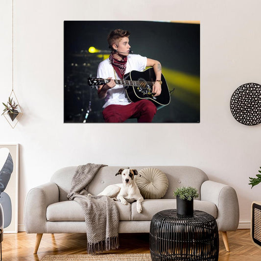 Justin Bieber Guitar Pop Music Singer Wall Art Print Poster