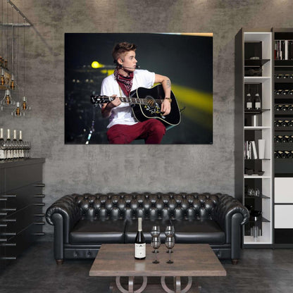 Justin Bieber Guitar Pop Music Singer Wall Art Print Poster