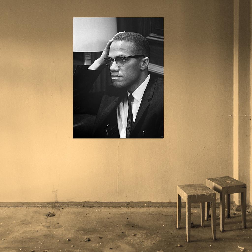 Malcolm X Portrait BW Wall Art Print Poster