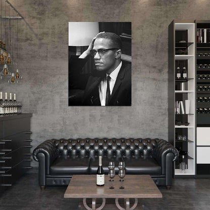 Malcolm X Portrait BW Wall Art Print Poster