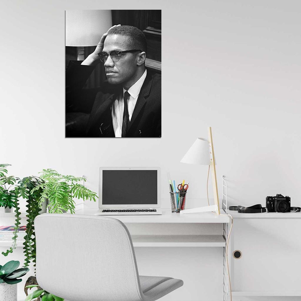 Malcolm X Portrait BW Wall Art Print Poster