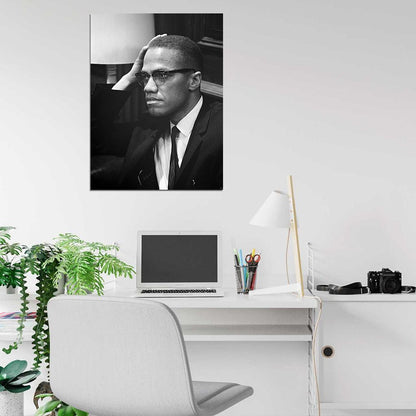 Malcolm X Portrait BW Wall Art Print Poster