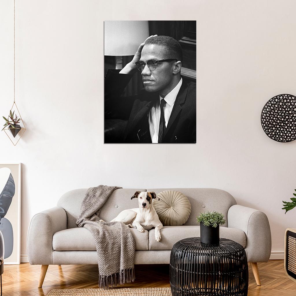 Malcolm X Portrait BW Wall Art Print Poster