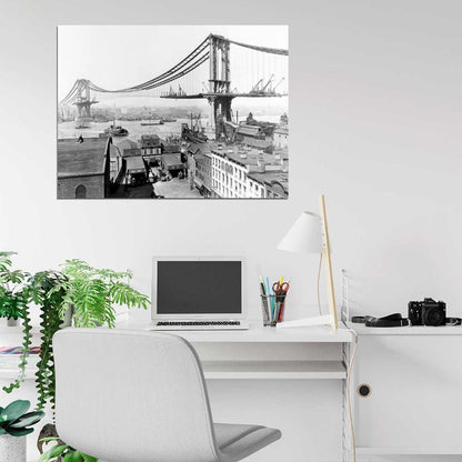 Manhattan Bridge Construction 1909 Retro Old Wall Art Print Poster