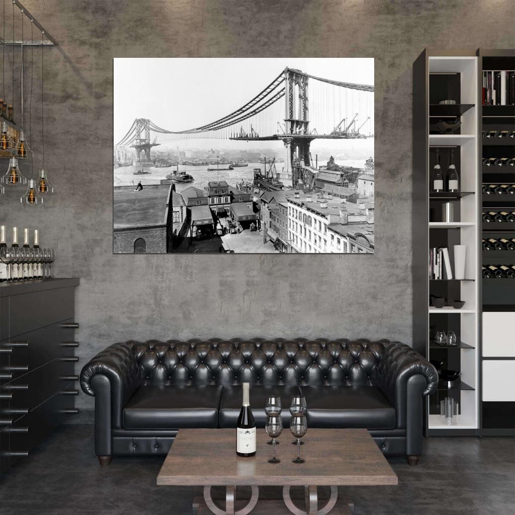 Manhattan Bridge Construction 1909 Retro Old Wall Art Print Poster