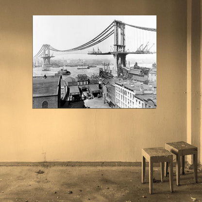 Manhattan Bridge Construction 1909 Retro Old Wall Art Print Poster