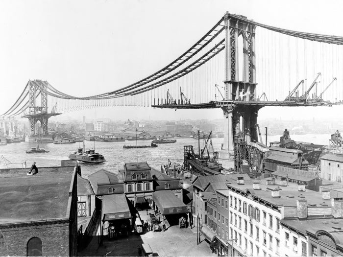 Manhattan Bridge Construction 1909 Retro Old Wall Art Print Poster