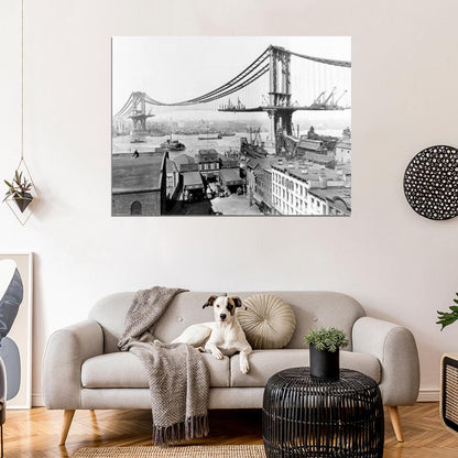 Manhattan Bridge Construction 1909 Retro Old Wall Art Print Poster