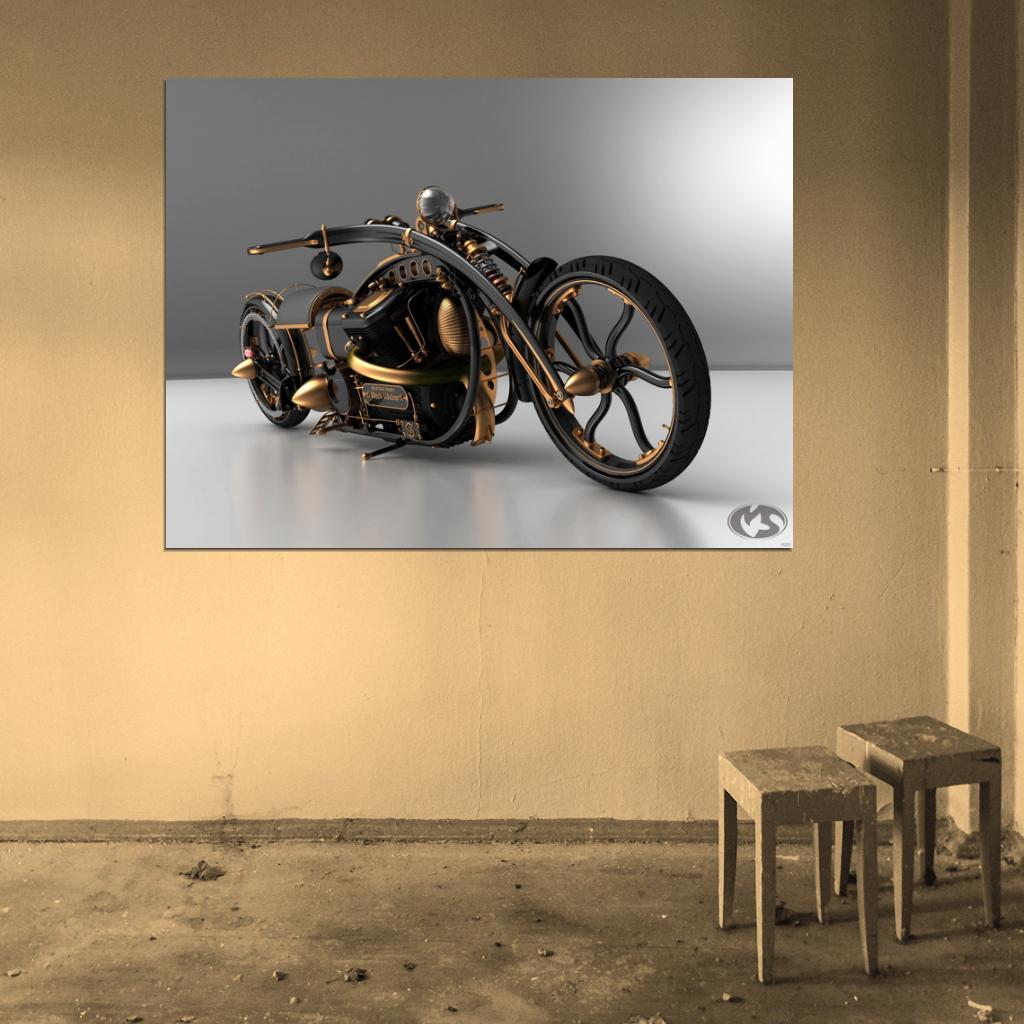 Motorcycle Chopper Wall Art Print Poster