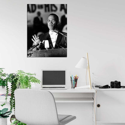 Malcolm X Portrait Vintage Retro BW Wall Art Print Poster