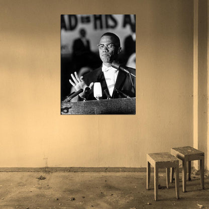 Malcolm X Portrait Vintage Retro BW Wall Art Print Poster