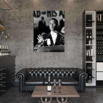 Malcolm X Portrait Vintage Retro BW Wall Art Print Poster