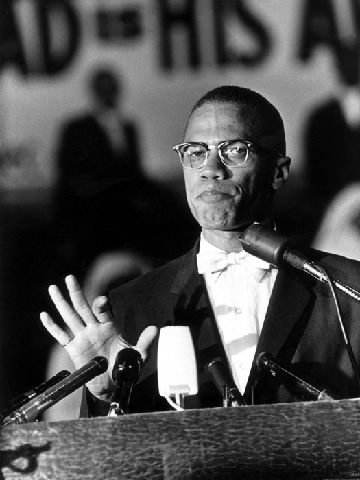 Malcolm X Portrait Vintage Retro BW Wall Art Print Poster
