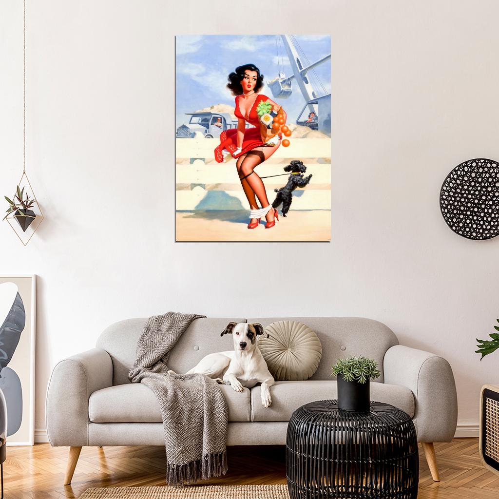 Pin Up Style Sexy Girl Retro Painting Wall Art Print Poster