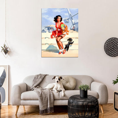 Pin Up Style Sexy Girl Retro Painting Wall Art Print Poster