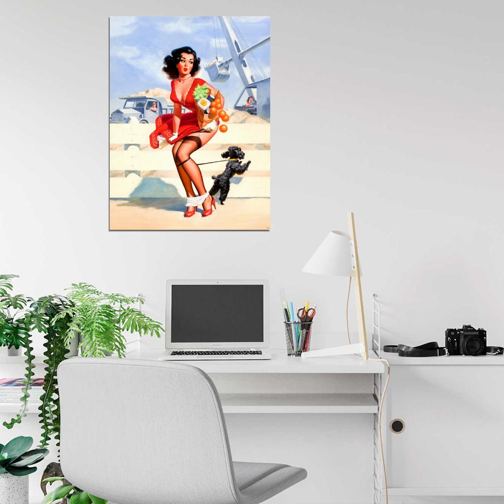 Pin Up Style Sexy Girl Retro Painting Wall Art Print Poster