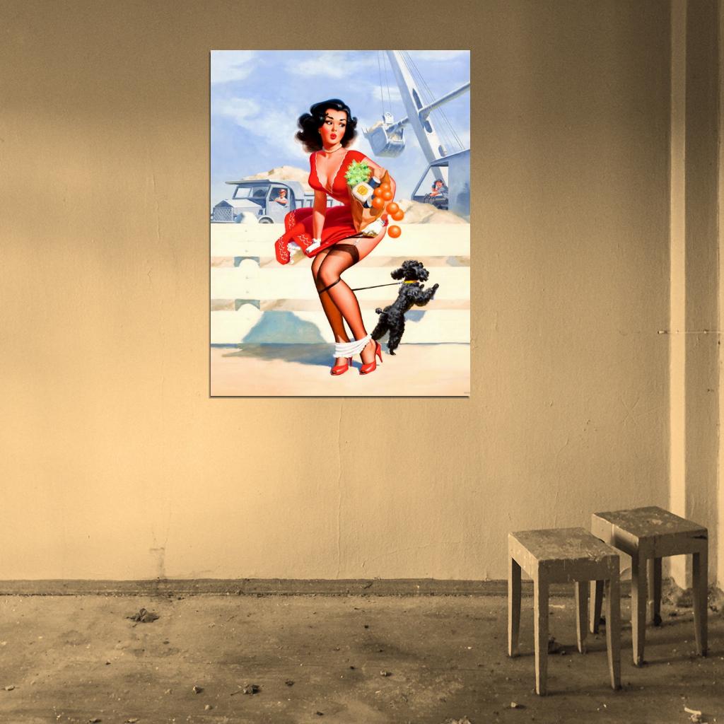 Pin Up Style Sexy Girl Retro Painting Wall Art Print Poster