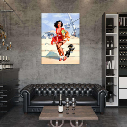 Pin Up Style Sexy Girl Retro Painting Wall Art Print Poster