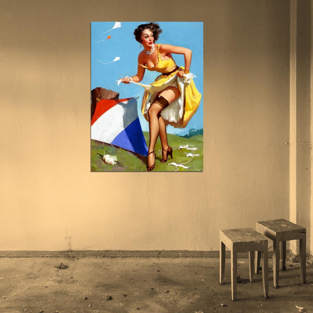 Pin Up Sexy Girl Retro Style Painting Wall Art Print Poster