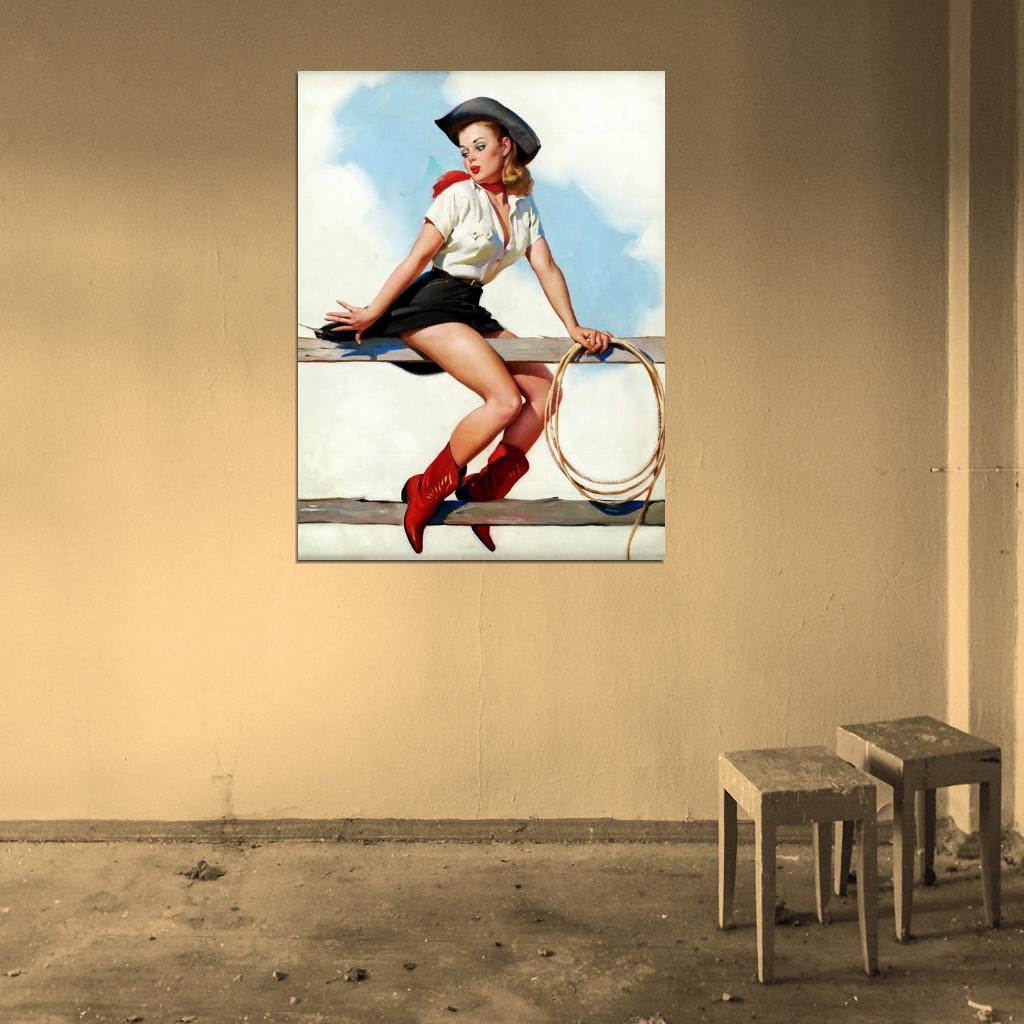 Pin Up Sexy Girl Retro Painting Art Vintage Wall Art Print Poster