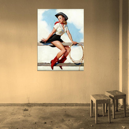 Pin Up Sexy Girl Retro Painting Art Vintage Wall Art Print Poster