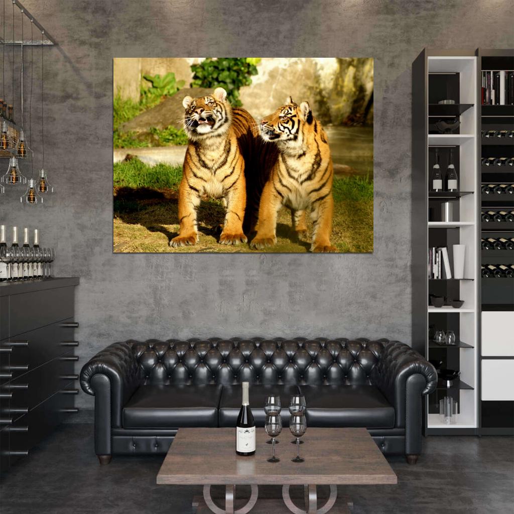 Two Cute Baby Funny Tiger Animal Nature Wall Art Print Poster