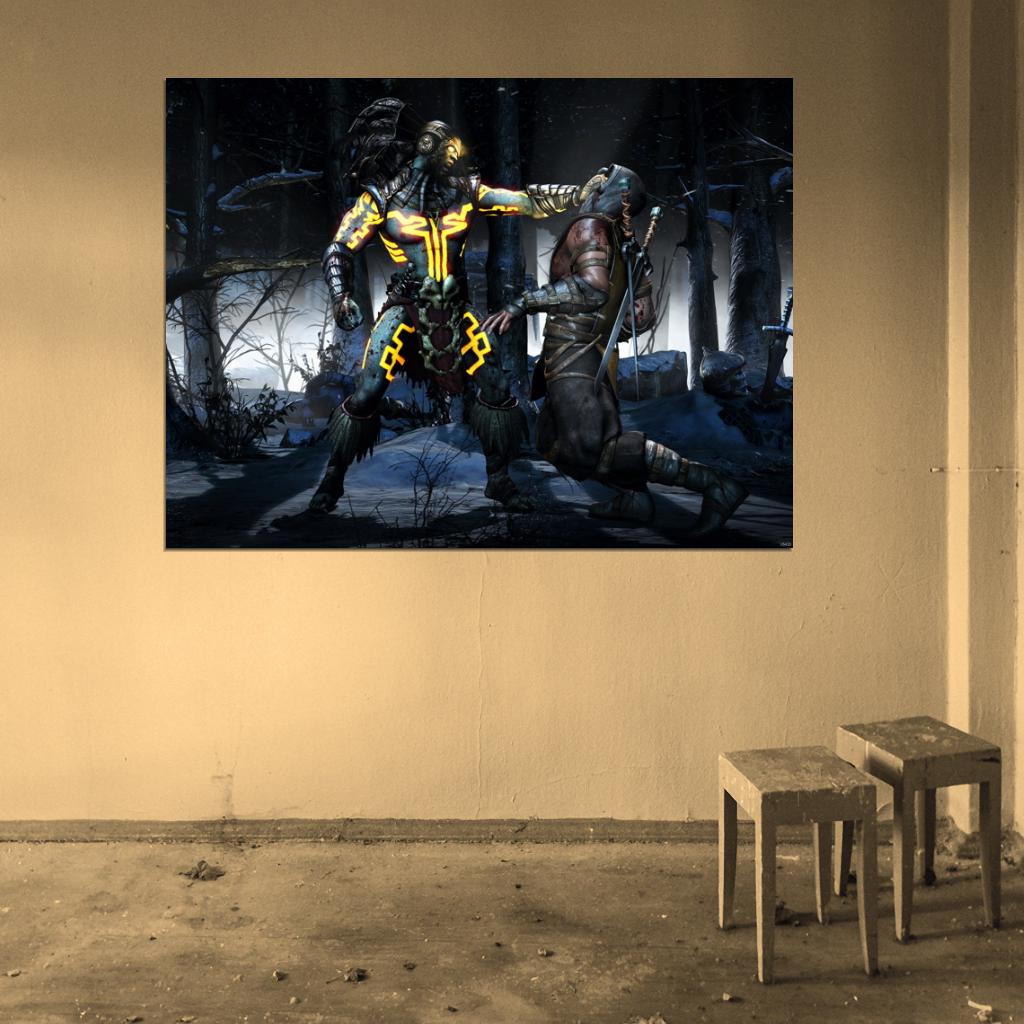 Mortal Kombat X Kotal Kahn Scorpion Fight Game Wall Art Print Poster