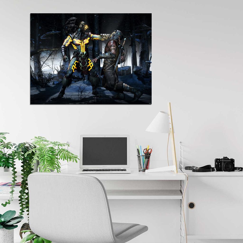 Mortal Kombat X Kotal Kahn Scorpion Fight Game Wall Art Print Poster