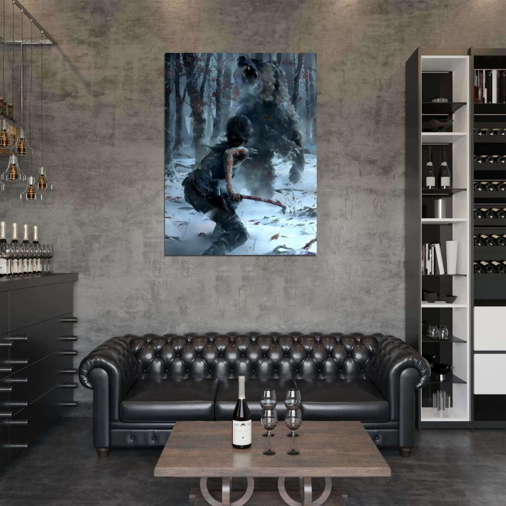 Rise Of The Tomb Raider Fight Awesome Bear Wall Art Print Poster