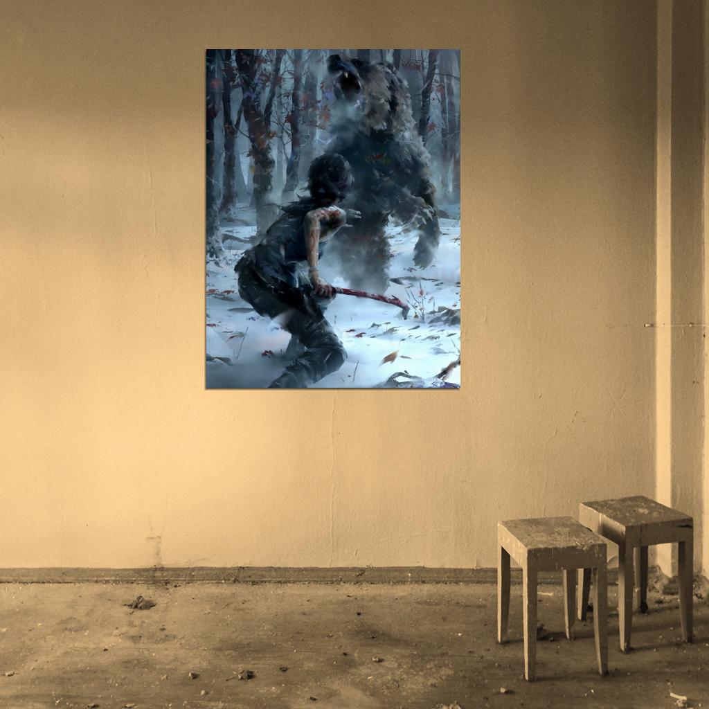 Rise Of The Tomb Raider Fight Awesome Bear Wall Art Print Poster
