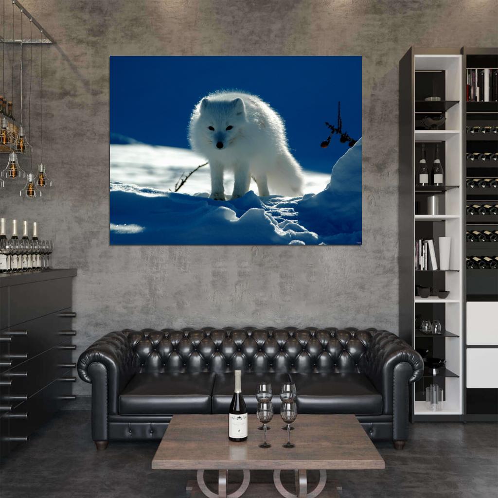 Arctic Cute Fox White Snow Wall Art Print Poster
