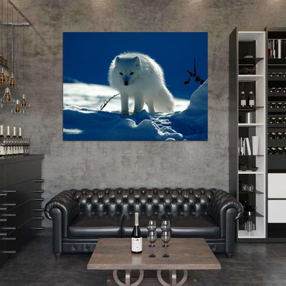 Arctic Cute Fox White Snow Wall Art Print Poster