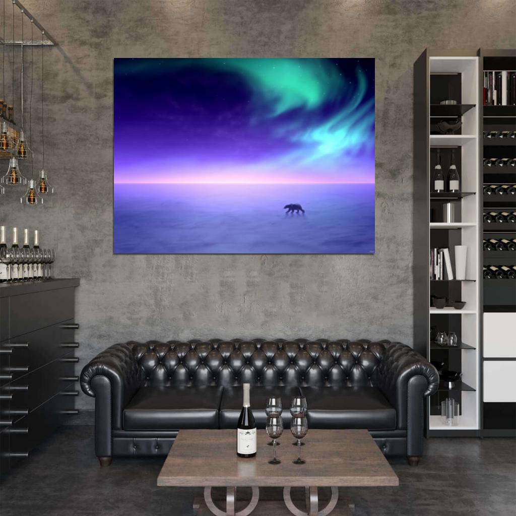 Arctic Lights Aurora Polar Bears Nature Wall Art Print Poster