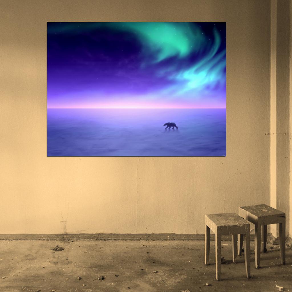 Arctic Lights Aurora Polar Bears Nature Wall Art Print Poster