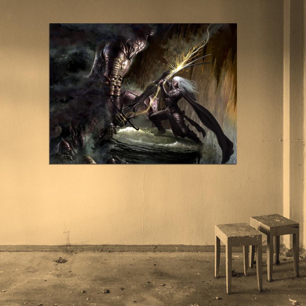 Fantasy Elf Monster Fight Battle Art Wall Art Print Poster