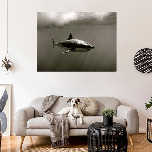 Carcaradon Shark Sepia Nature Wall Art Print Poster