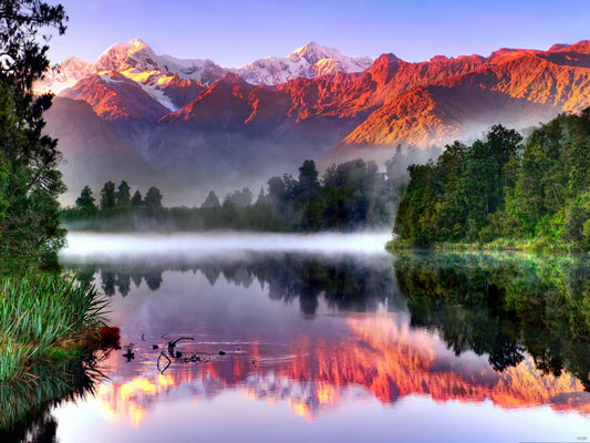 Mountains Lake Mist Sunset Beautiful Nature Wall Decor Room Print Poster