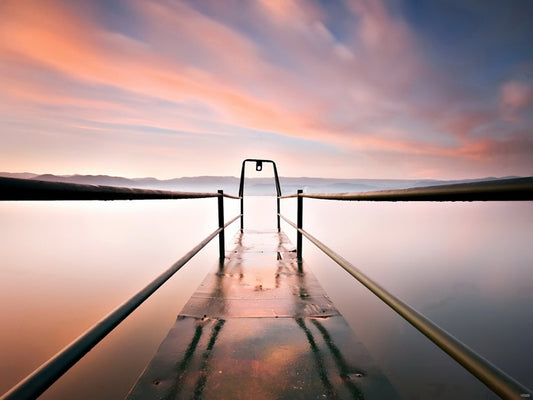 Pier Water Lake Mist Sunset Beautiful Nature Wall Decor Room Print Poster