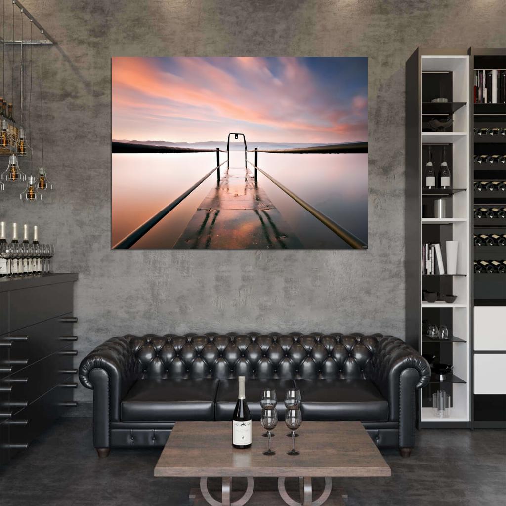 Pier Water Lake Mist Sunset Beautiful Nature Wall Decor Room Print Poster