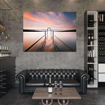 Pier Water Lake Mist Sunset Beautiful Nature Wall Decor Room Print Poster