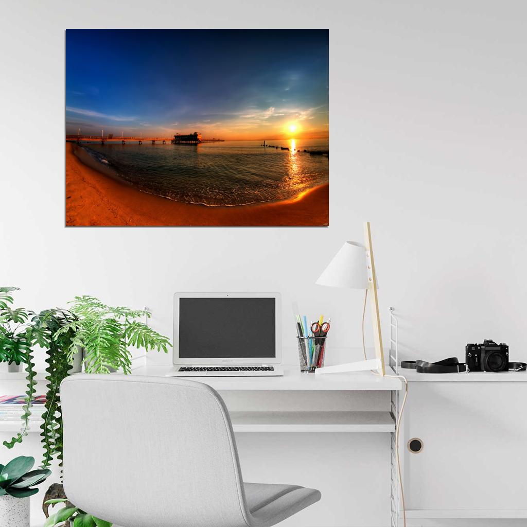 Pier Sunset Seashore Beach Beautiful Nature Wall Decor Room Print Poster