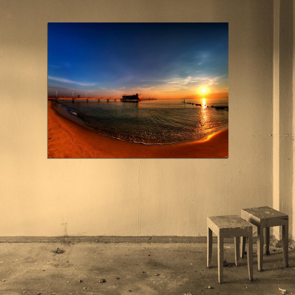 Pier Sunset Seashore Beach Beautiful Nature Wall Decor Room Print Poster