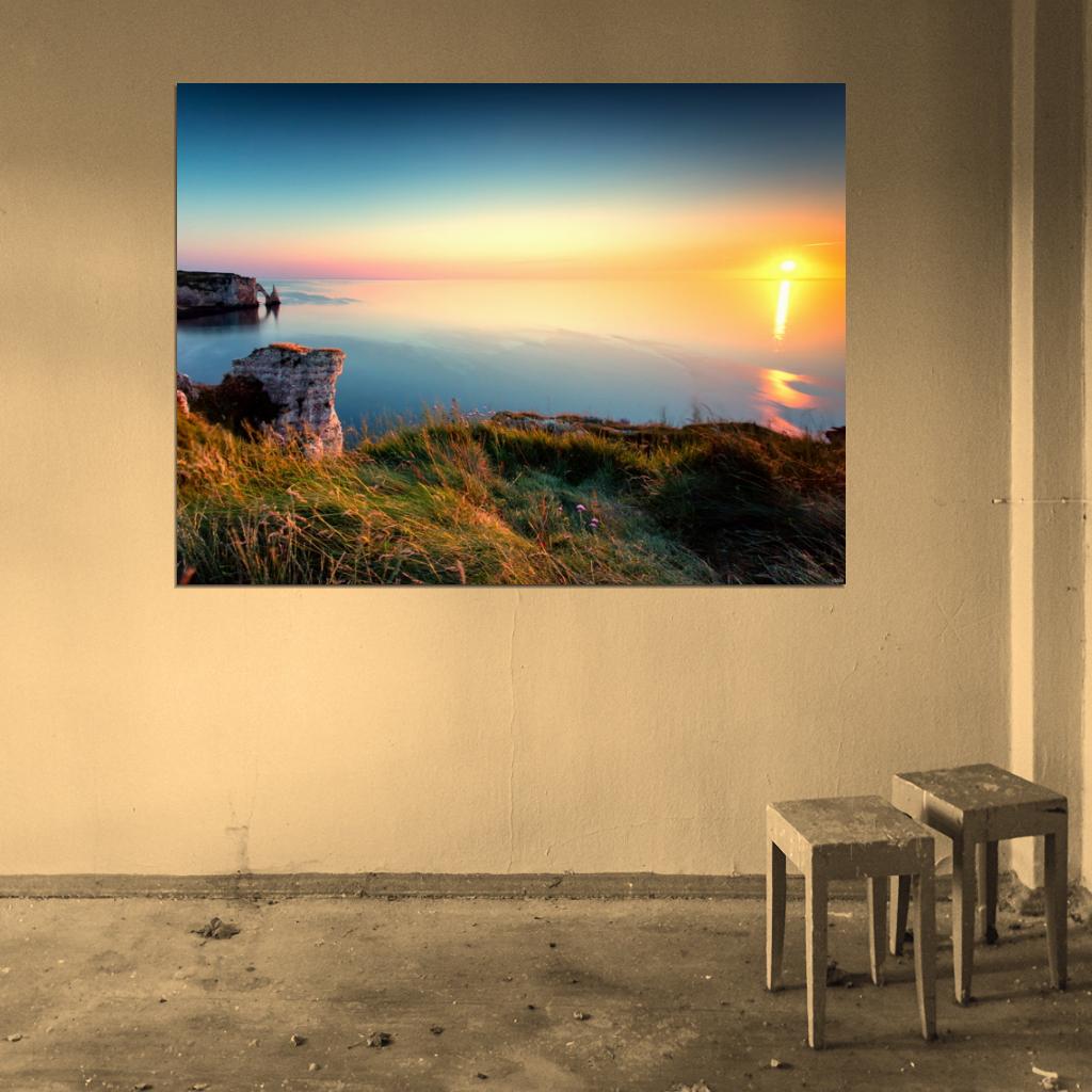 Sunset Shore Cliffs Sea Beautiful Nature Wall Decor Room Print Poster