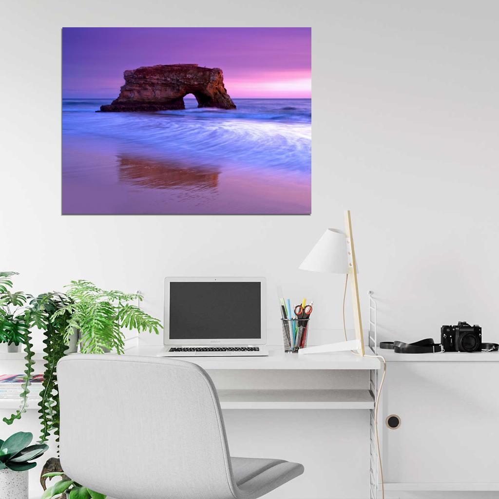 Purple Sunset Sea Stone Rock Beautiful Nature Wall Decor Room Print Poster