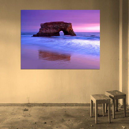Purple Sunset Sea Stone Rock Beautiful Nature Wall Decor Room Print Poster