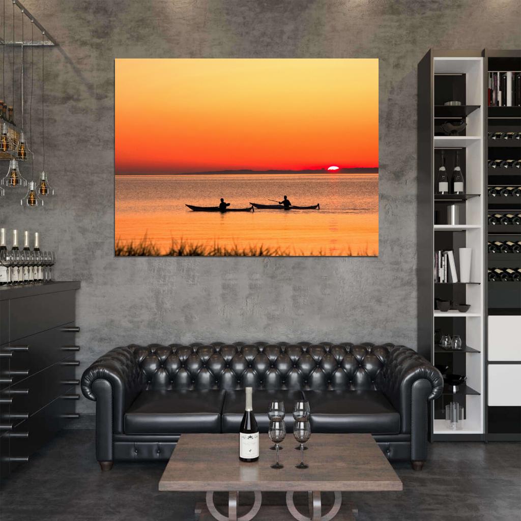 Sunset Boats River Amazing Beautiful Nature Wall Decor Room Print Poster