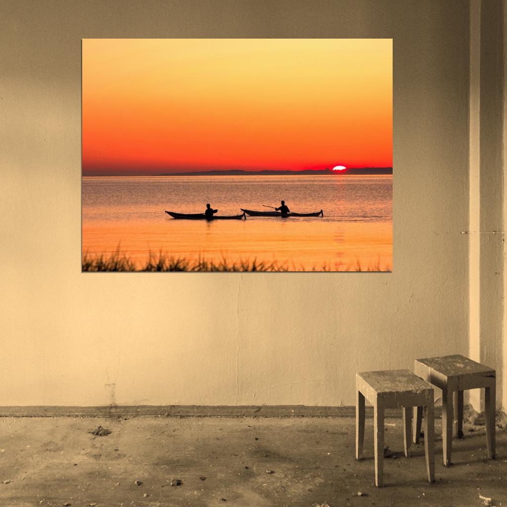 Sunset Boats River Amazing Beautiful Nature Wall Decor Room Print Poster