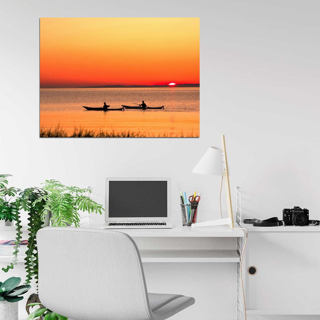 Sunset Boats River Amazing Beautiful Nature Wall Decor Room Print Poster